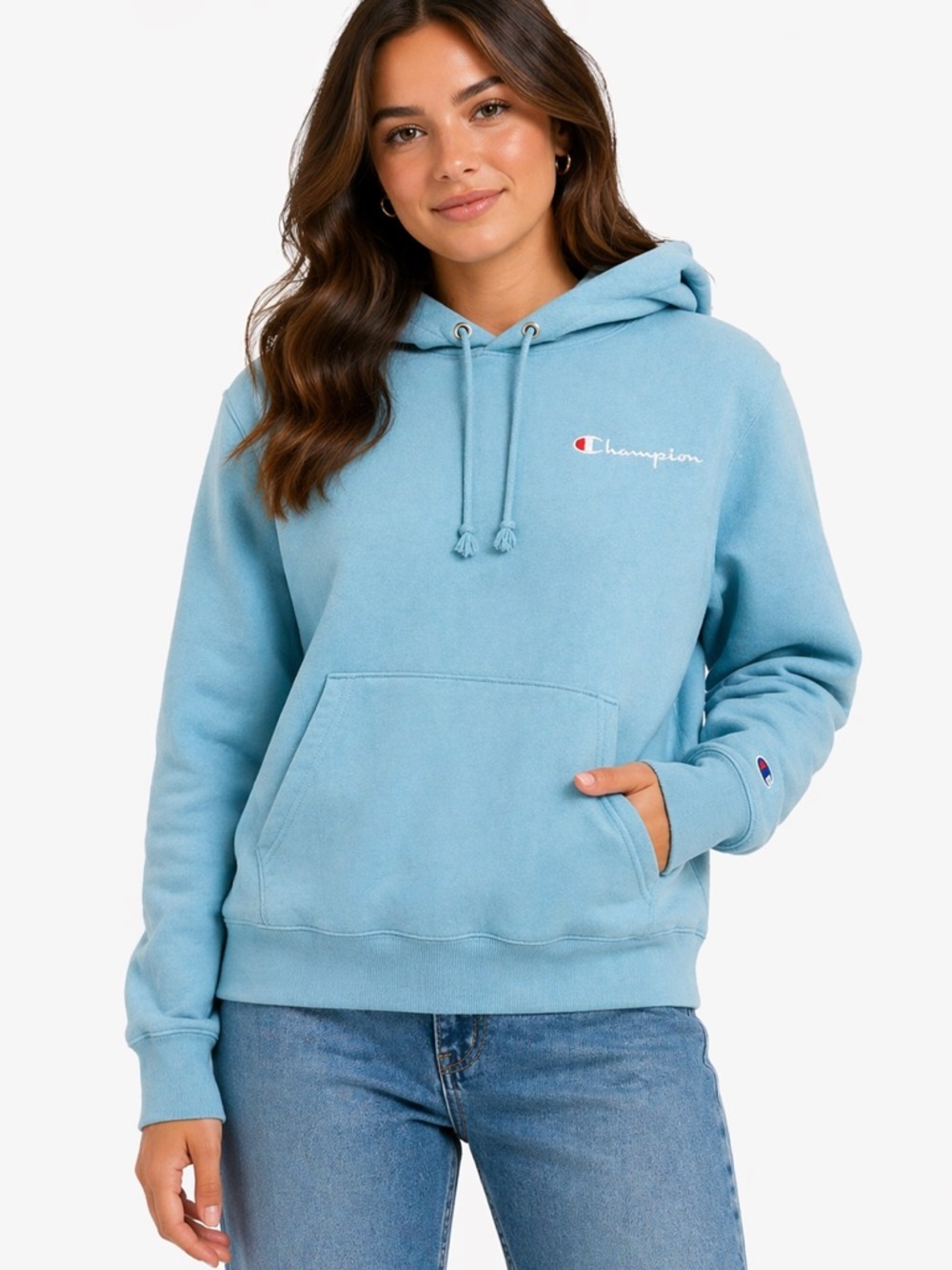 Champion Women's Sky Blue Pullover Hoodie with Logo